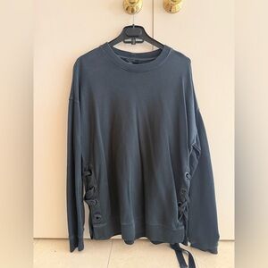 All Saints Dark Gray Crewneck Sweater with Lace Detail